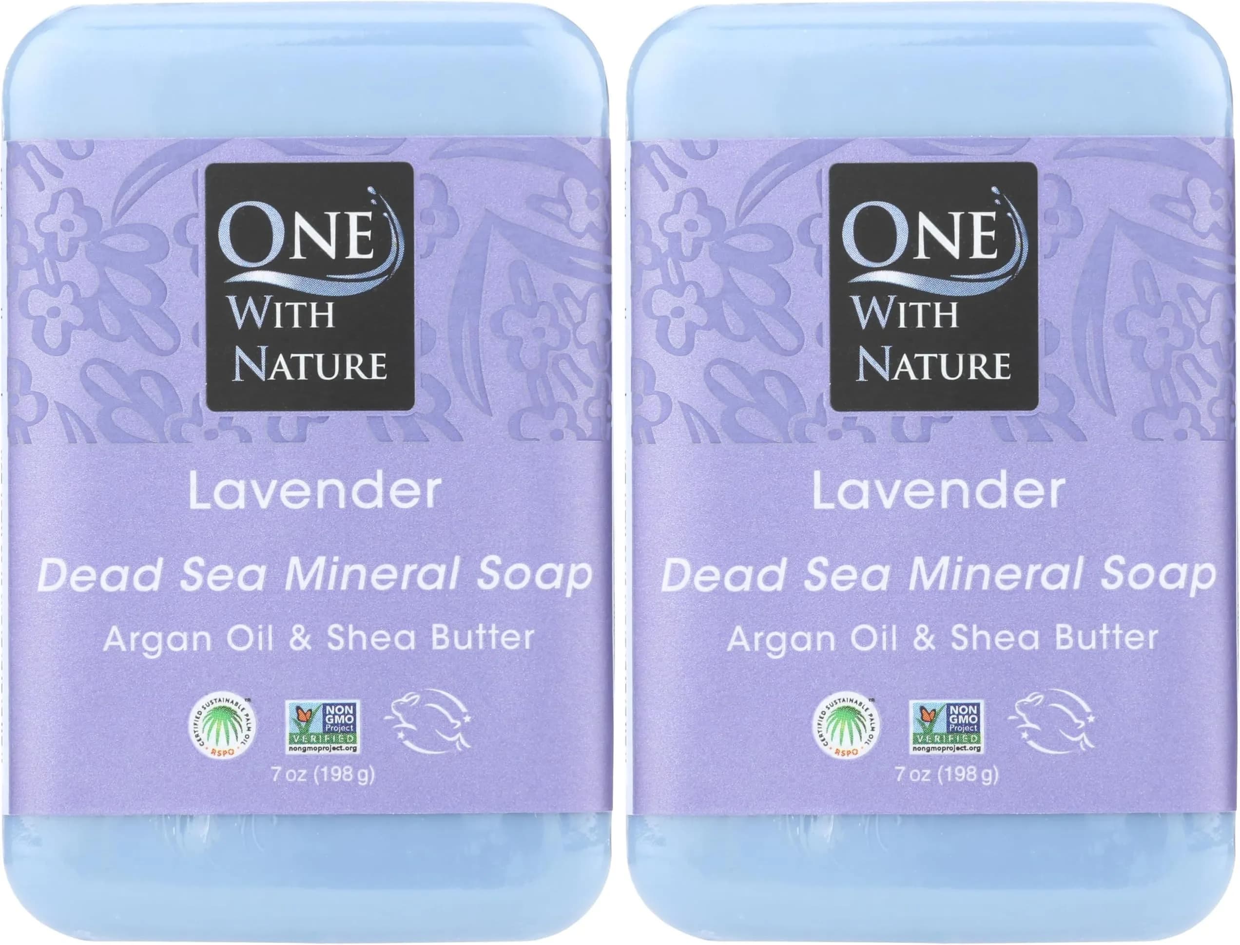 One With Nature Dead Sea Mineral Soap Lavender 207ml (7 Fl Oz Pack of 2) | Triple Milled Natural Cleansing Bar - main product image