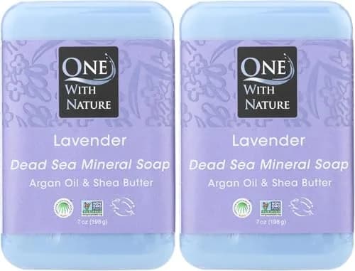 One With Nature Dead Sea Mineral Soap Lavender 207ml (7 Fl Oz Pack of 2) | Triple Milled Natural Cleansing Bar thumbnail 1