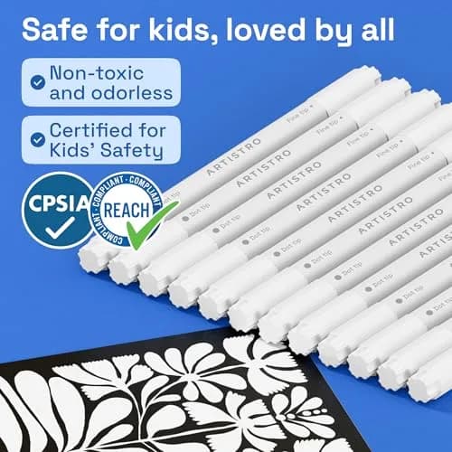 ARTISTRO White Dual-Tip Acrylic Paint Marker Pens Set of 12 | ASTM D-4236 Certified thumbnail 6
