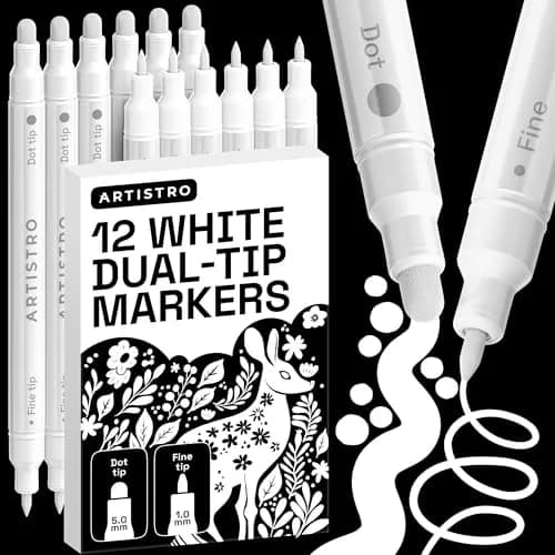 ARTISTRO White Dual-Tip Acrylic Paint Marker Pens Set of 12 | ASTM D-4236 Certified thumbnail 1