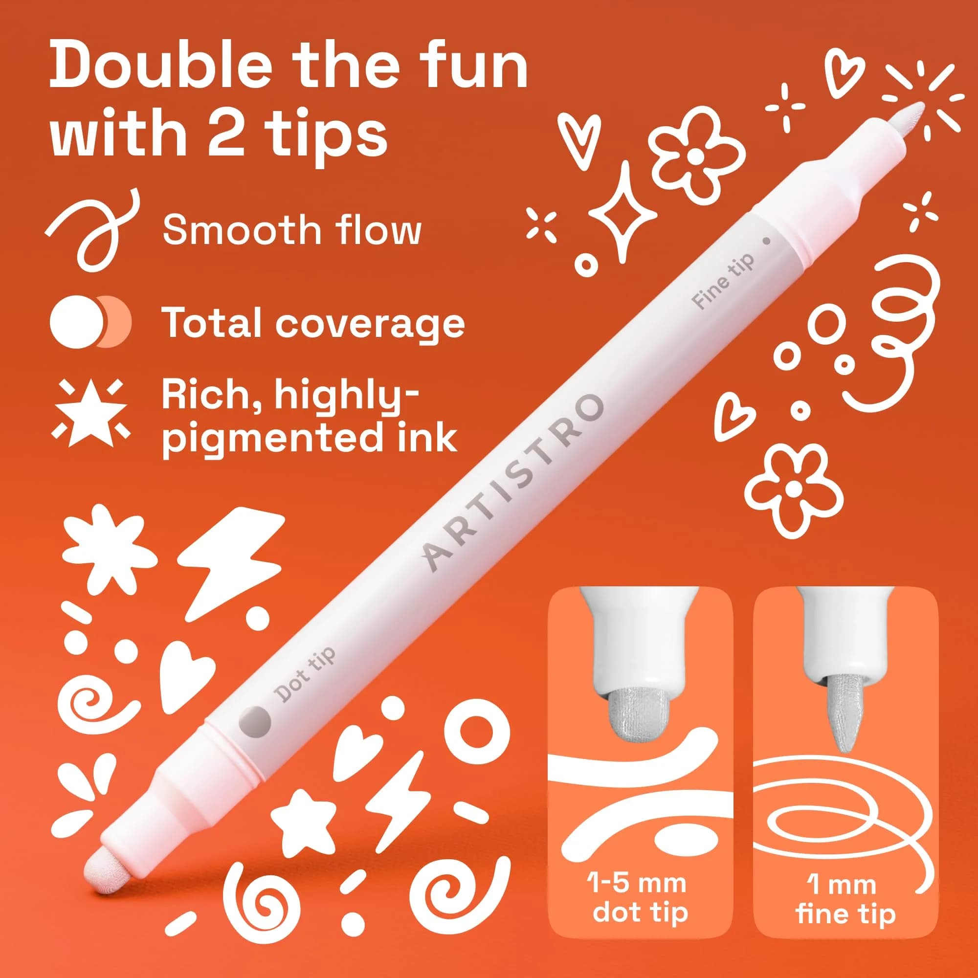 ARTISTRO White Dual-Tip Acrylic Paint Markers Set - 12 Count with Dot & Fine Tips | Non-Toxic Multi-Surface Art Pens - view 2