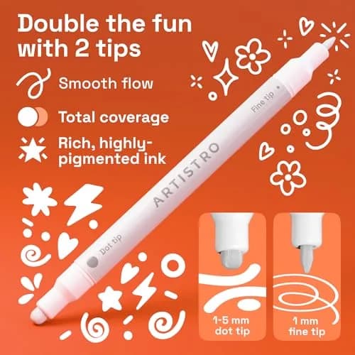ARTISTRO White Dual-Tip Acrylic Paint Marker Pens Set of 12 | ASTM D-4236 Certified thumbnail 2