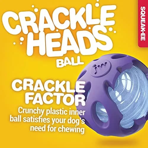 JW Petmate Crackle Heads Crackle Ball Crunchy Noise Chew Toy for Dogs Assorted Colors, Medium 3' Diameter | Durable & Safe Chew Toy thumbnail 5