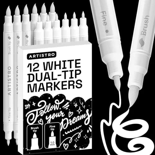 ARTISTRO White Dual-Tip Acrylic Paint Marker Pens (12 Count) | ASTM D-4236 Certified Non-Toxic thumbnail 1