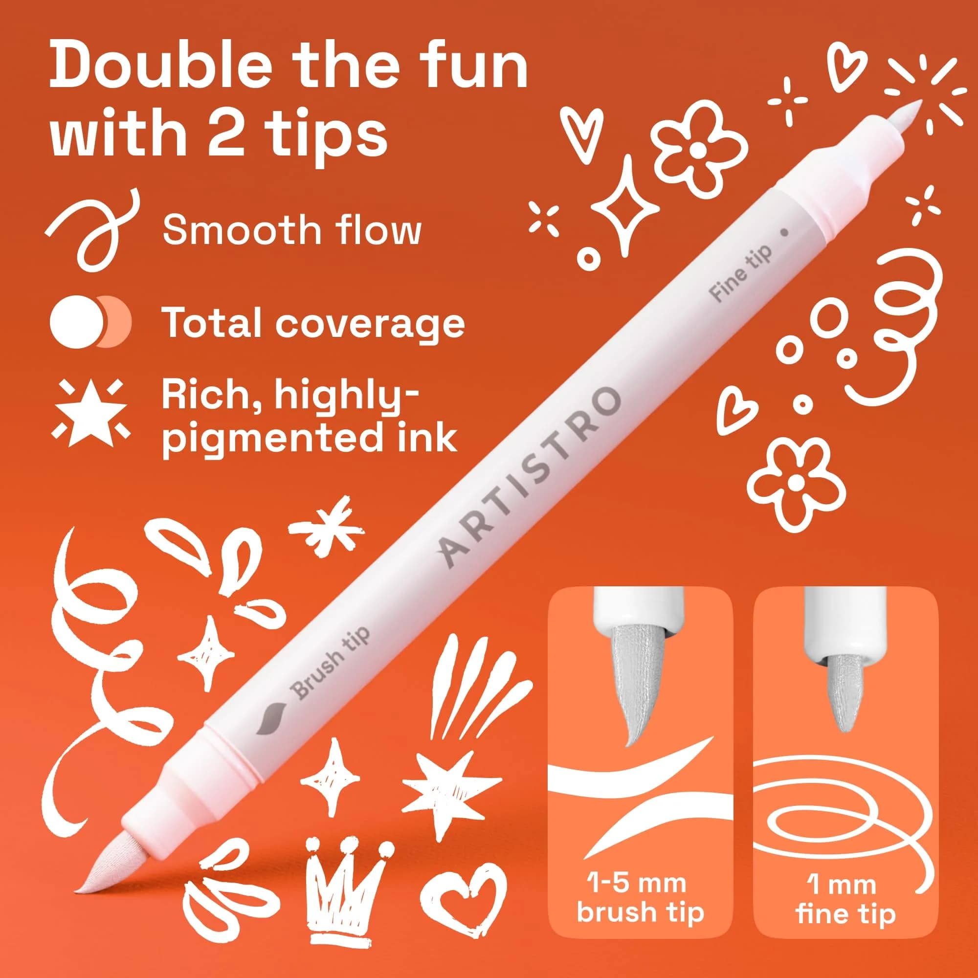 ARTISTRO White Acrylic Paint Markers Dual Tip (5-Pack) - Vibrant White Art Supplies for India - view 2