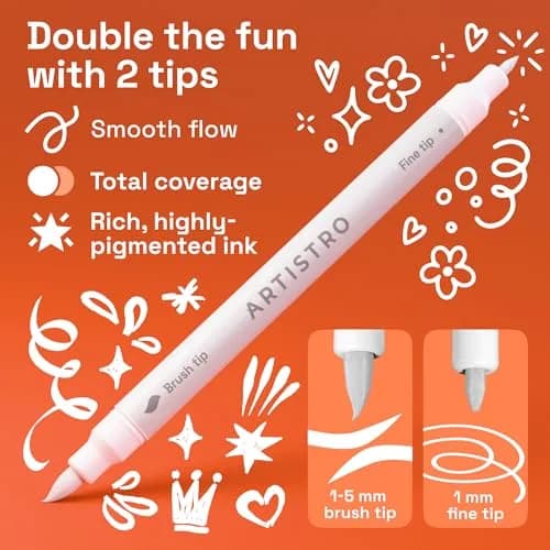 ARTISTRO White Dual-Tip Acrylic Paint Marker Pens (12 Count) | ASTM D-4236 Certified Non-Toxic thumbnail 2
