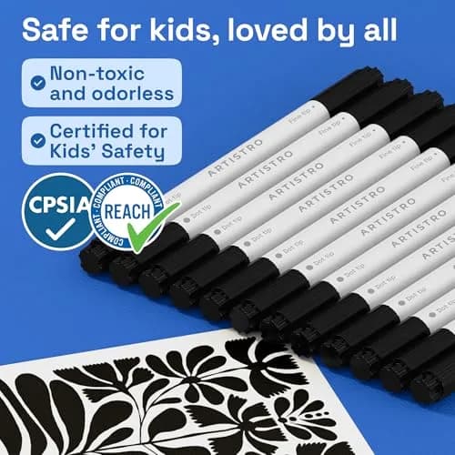 ARTISTRO Dual-Tip Acrylic Paint Markers (12 Black Pens) | Precision Lines & Bold Strokes for Crafts thumbnail 6