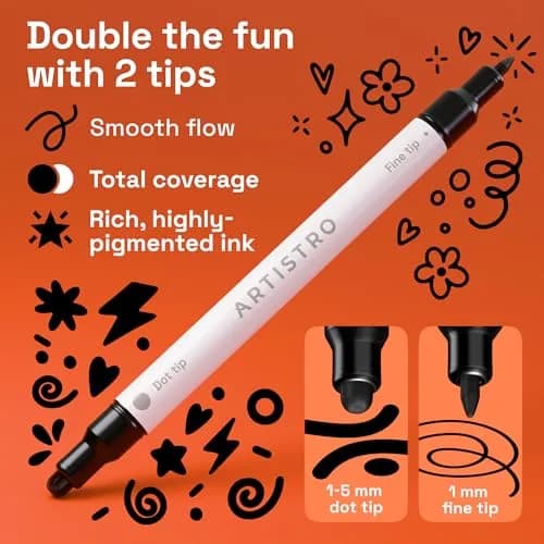 ARTISTRO Dual-Tip Acrylic Paint Markers (12 Black Pens) | Precision Lines & Bold Strokes for Crafts thumbnail 2