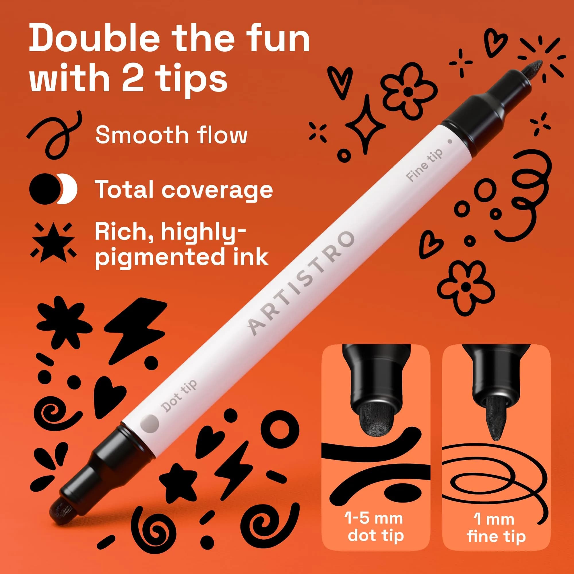 ARTISTRO Dual-Tip Acrylic Paint Markers - 12 Pack, Black | Perfect for Precision Lines & Bold Strokes on Crafts - view 2