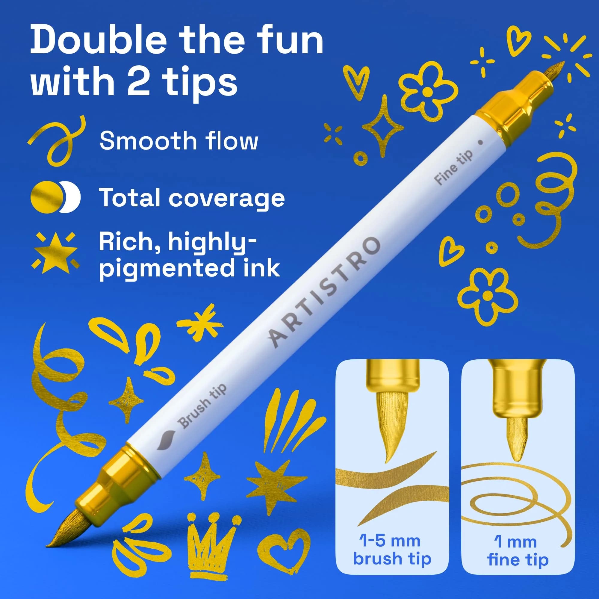 ARTISTRO Gold Acrylic Paint Markers Dual Tip (12 Count) | Non-Toxic & Multi-Surface Art Pens - view 2