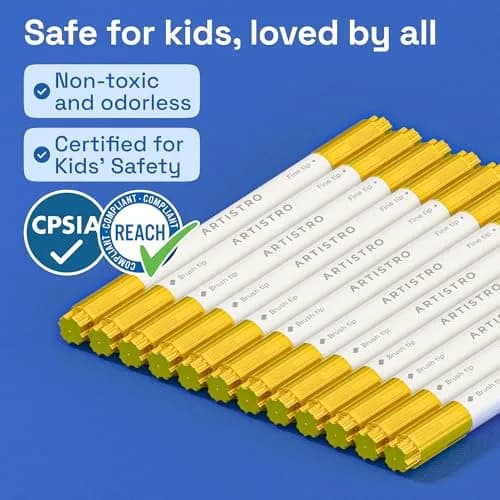ARTISTRO Gold Acrylic Paint Markers Dual Tip (12 Count) | Non-Toxic & Multi-Surface Art Pens thumbnail 6