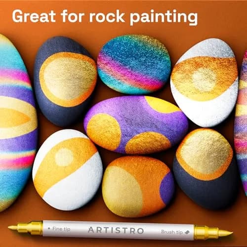 ARTISTRO Gold Acrylic Paint Markers Dual Tip (12 Count) | Non-Toxic & Multi-Surface Art Pens thumbnail 7
