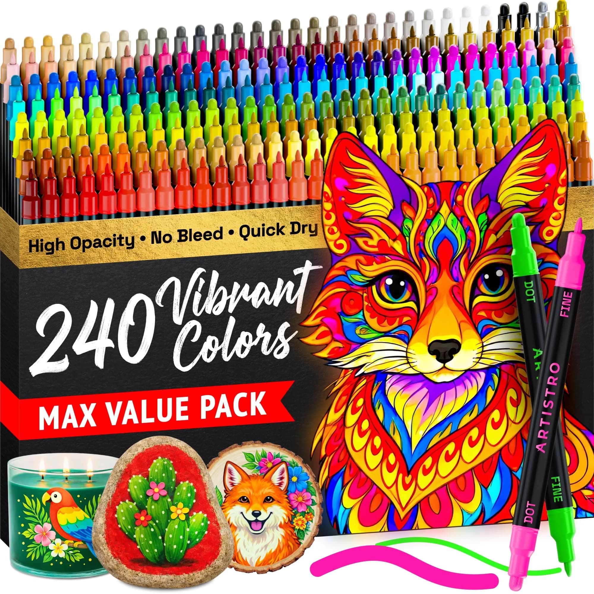 ARTISTRO 240 Dual-Tip Acrylic Paint Markers | Assorted Colors Value Pack - main product image