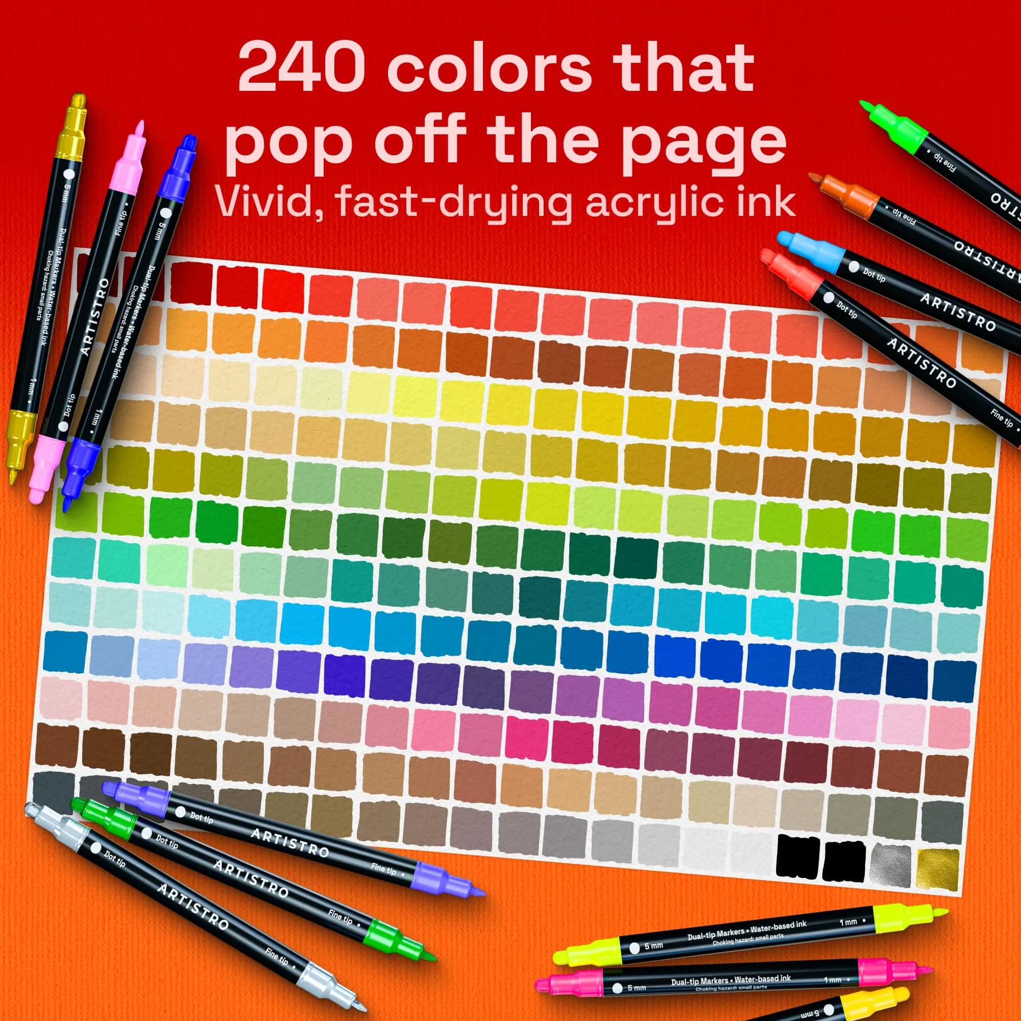 ARTISTRO 240 Dual-Tip Acrylic Paint Markers | Assorted Colors Value Pack - view 3