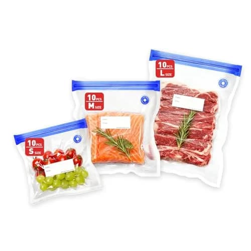 ZABINS Reusable Vacuum Sealer Bags (30 Pcs, 10 S + 10 M + 10 L) | BPA-Free Food Storage for Sous Vide, Freezer, Microwave thumbnail 1
