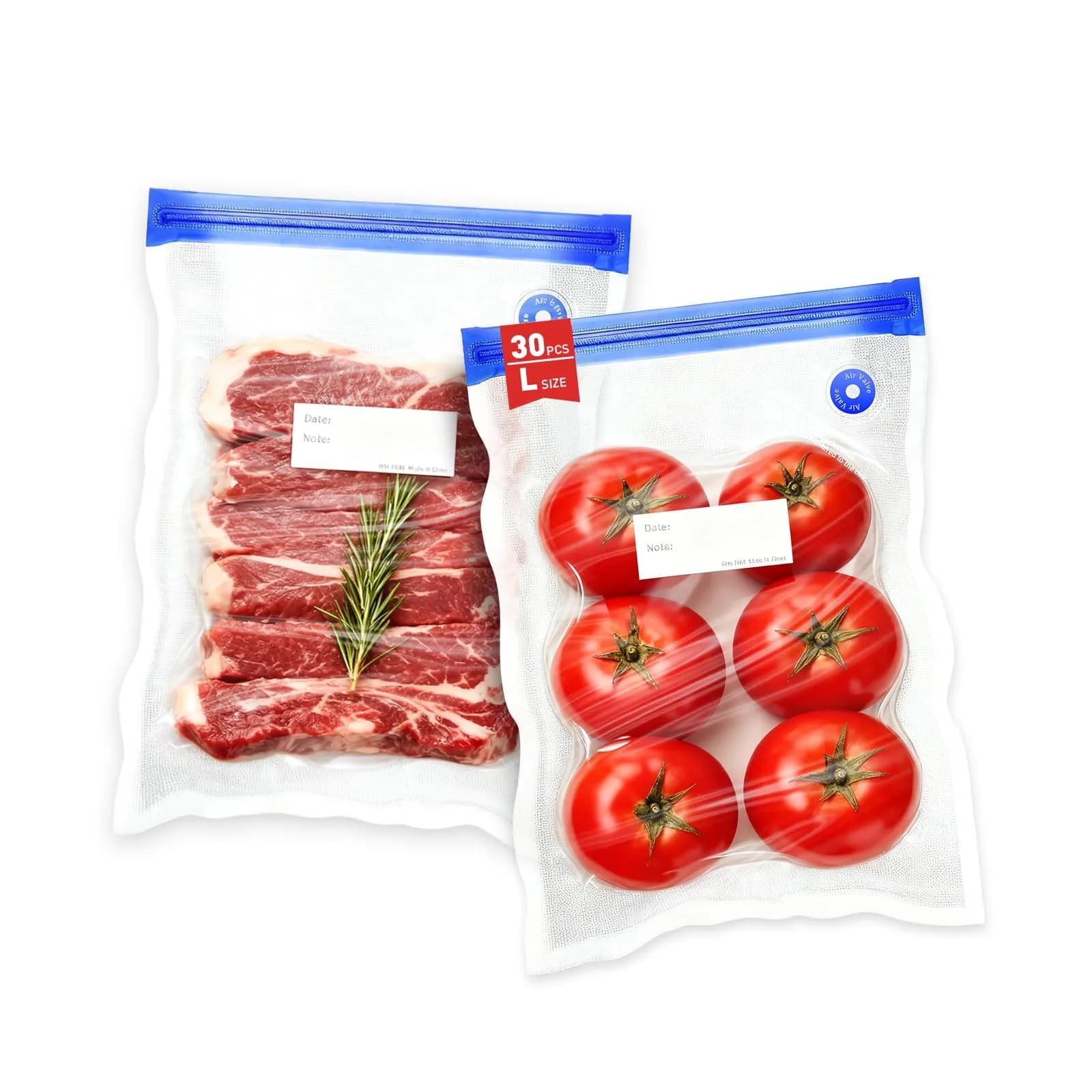 ZABINS Reusable Vacuum Sealer Bags L-Size (30 Pcs, 25.5cm x 33.5cm) | BPA-Free Food Storage for Sous Vide & Freezer — 30 Pcs (L)