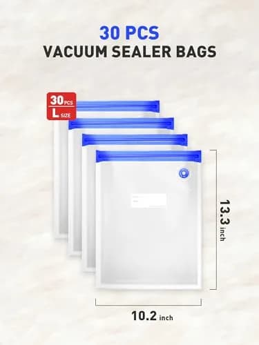 ZABINS Reusable Vacuum Sealer Bags L-Size (30 Pcs, 25.5cm x 33.5cm) | BPA-Free Food Storage for Sous Vide & Freezer thumbnail 2