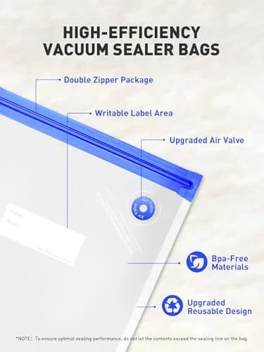 ZABINS 30 Pcs Reusable Vacuum Sealer Bags for Food | Leak-Proof BPA-Free Storage for Sous Vide & Freezer (70-120c) thumbnail 7