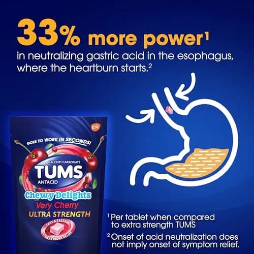 TUMS Chewy Delights Ultra Strength Antacid Soft Chews 32 Count | Fast Heartburn Relief, Cherry Flavor thumbnail 4