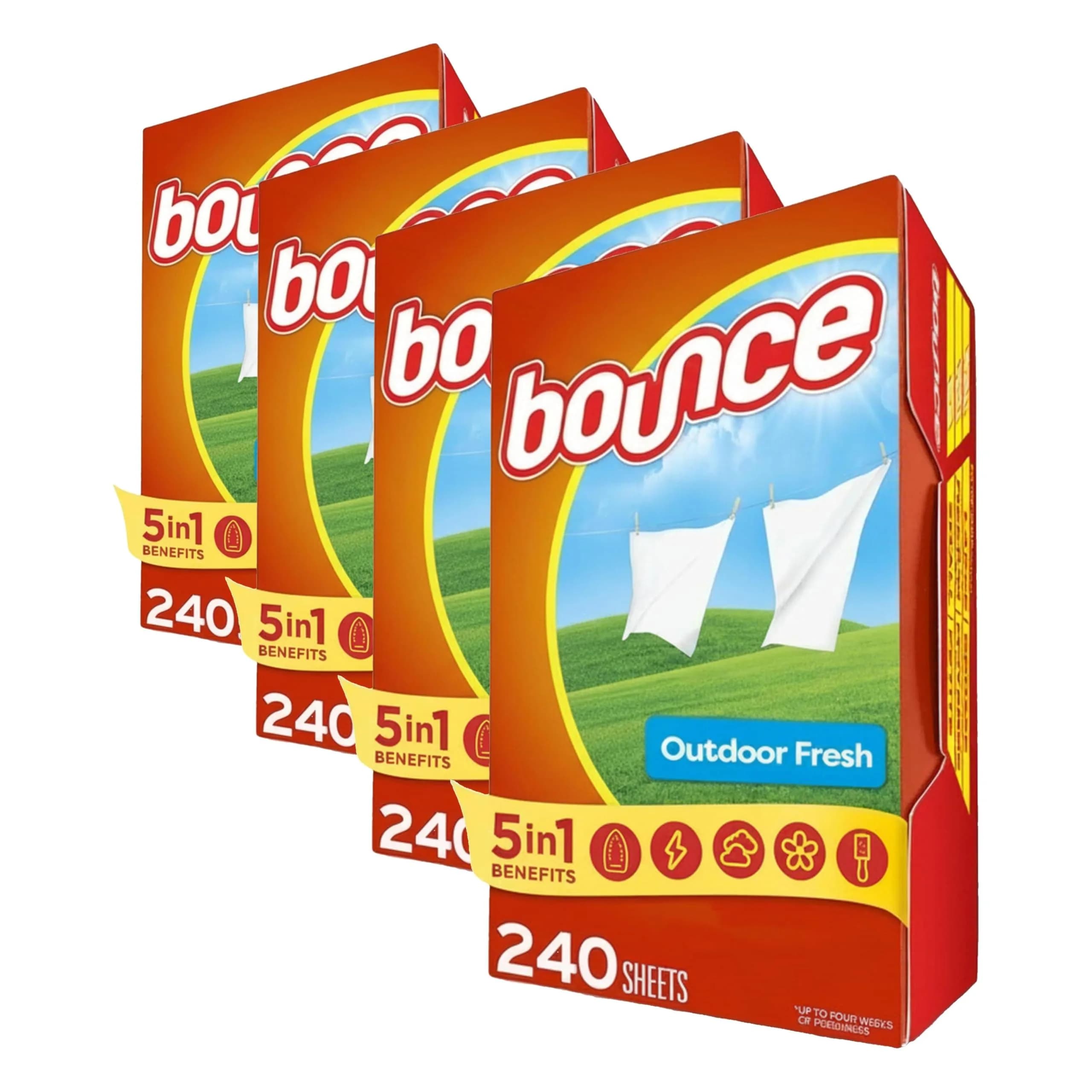 Bounce Outdoor Fresh Scent Dryer Sheets, 240 Count (Pack of 4) | Fights Static & Wrinkles - main product image