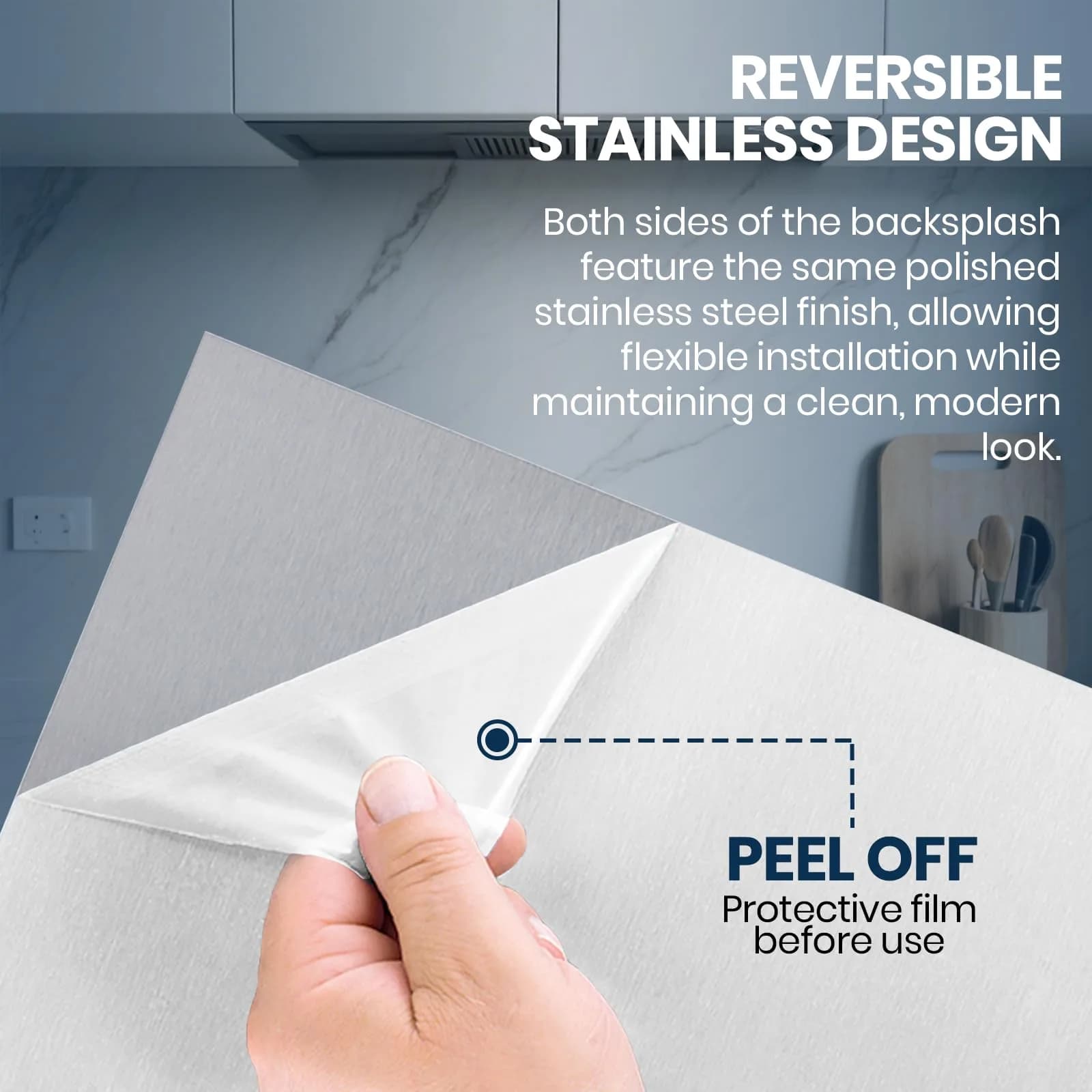 CALPALMY 30"x18" Reversible Stainless Steel Stove Backsplash Panel – Easy Install Splatter Guard - view 3