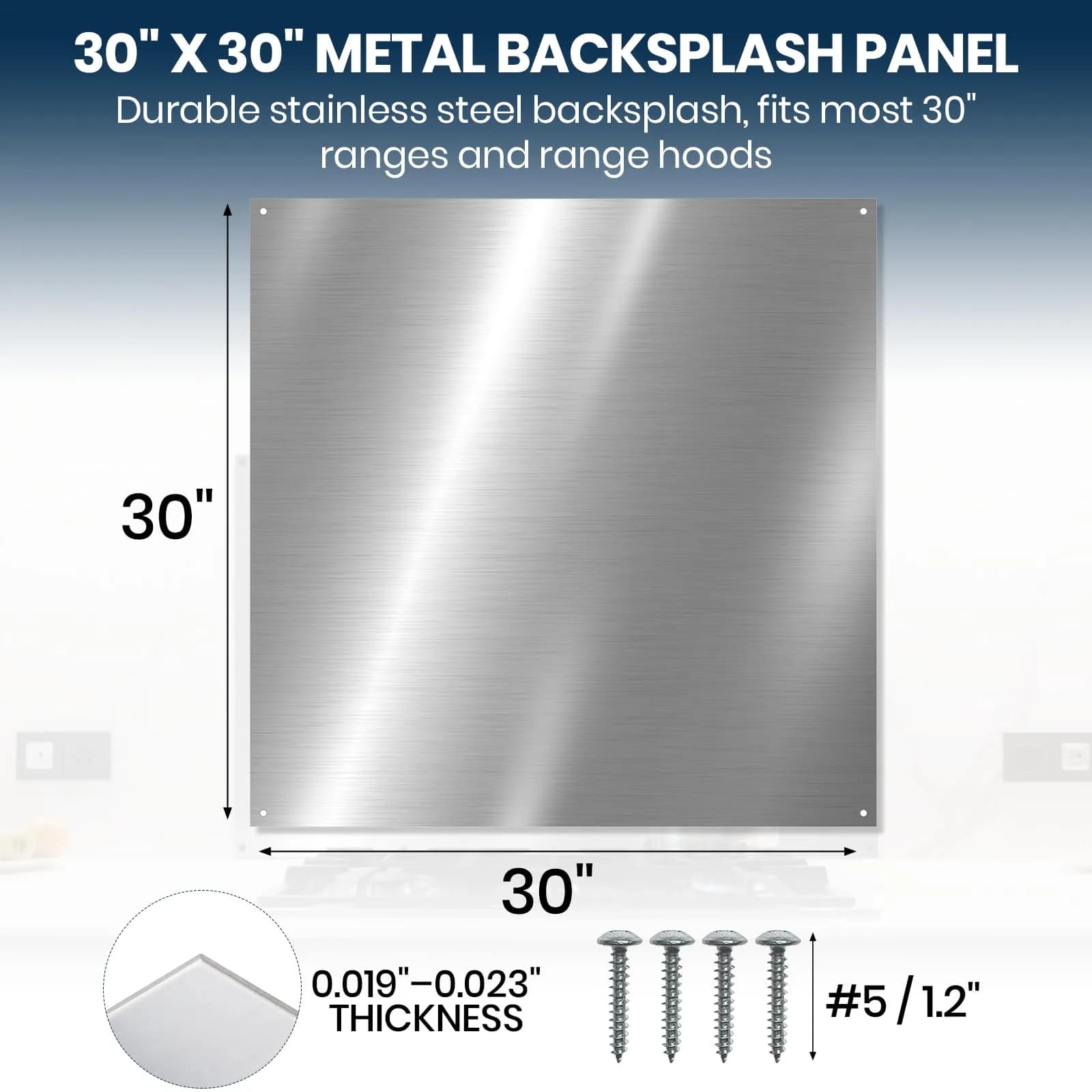 CALPALMY 30" x 30" Metal Backsplash Panel for Stoves | Heat-Resistant Kitchen Splatter Guard - view 2
