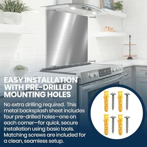 CALPALMY 30" x 30" Metal Backsplash Panel | Heat-Resistant Stove Splatter Guard for Cooking Range thumbnail 5