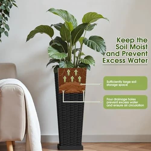 Devoko Resin 23.6'' Tall Planters | Large Taper Outdoor Planter with Removable Inner Pot thumbnail 3