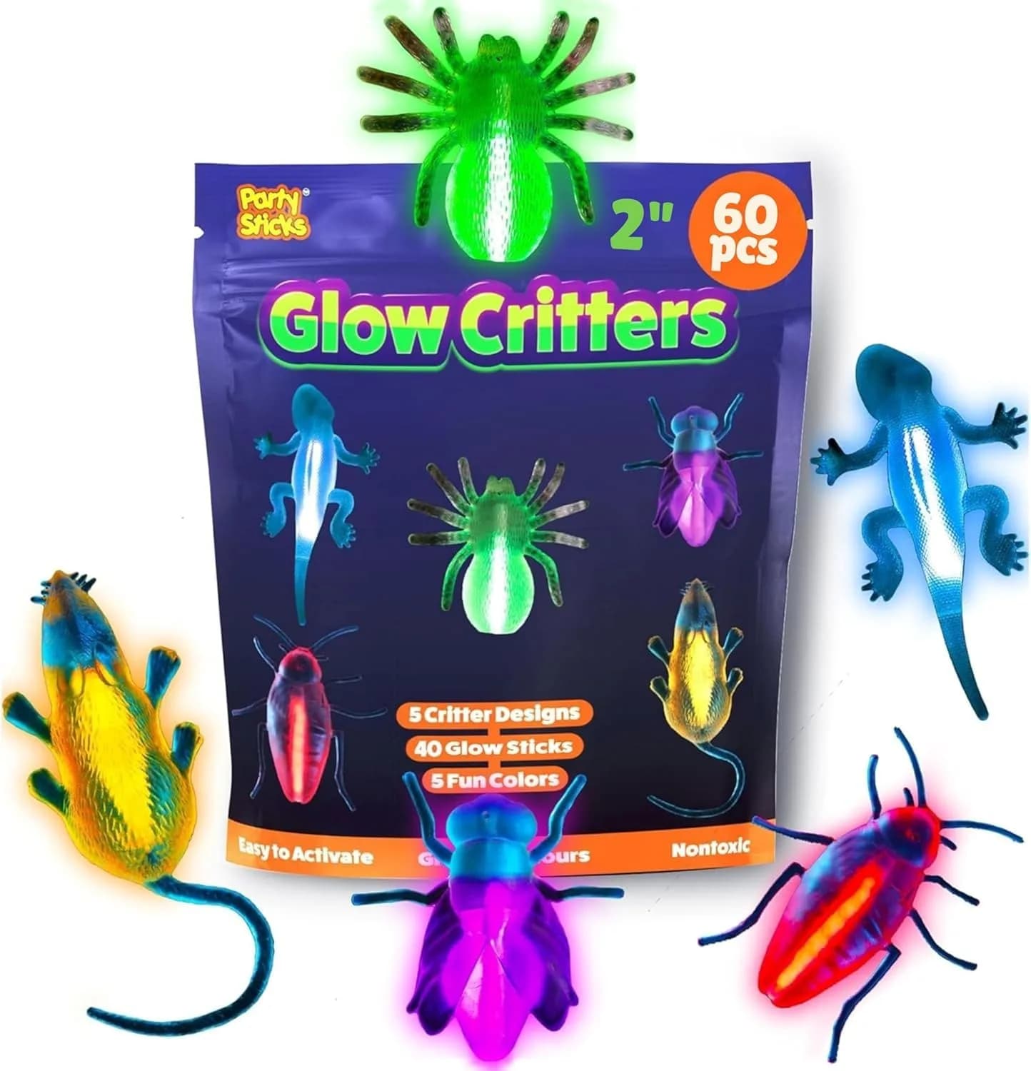 PartySticks Glow Critters 60ct | Glow in The Dark Party Favors for Kids & Adults