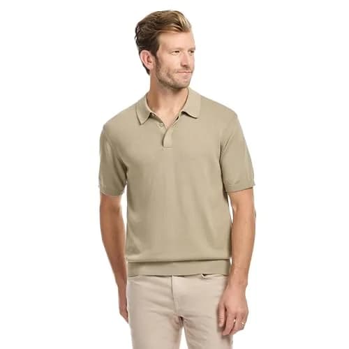 SAKS FIFTH AVENUE Men's Short Sleeve Rib Knit Sweater Polo | Premium Cotton Blend Knit Top, Classic-Fit & Richly Detailed (70-120c) thumbnail 1