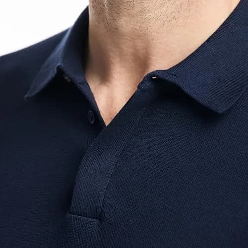 SAKS Fifth Avenue Men's Short Sleeve Rib Knit Sweater Polo | Premium Cotton Blend Knit Top, Classic-Fit & Richly Detailed, Navy, XXL thumbnail 2
