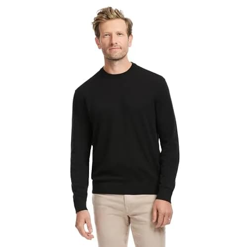SAKS Fifth Avenue Men's Jersey Stitch Crewneck Sweater, Premium Cotton Blend Knit Top, Classic-Fit & Richly Detailed, Black, XXL thumbnail 1