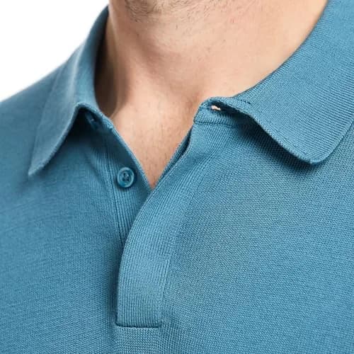 SAKS Fifth Avenue Men's Short Sleeve Rib Knit Sweater Polo, Premium Cotton Blend Knit Top, Classic-Fit & Richly Detailed, Teal, XS | Modern Casual Elegance thumbnail 2