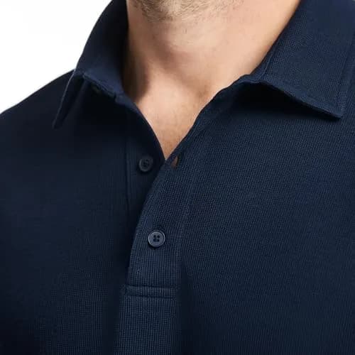 SAKS Fifth Avenue Men's Short Sleeve Textured Pique Polo, Premium Cotton Blend Knit Top, Navy, L | Classic-Fit & Richly Detailed thumbnail 2