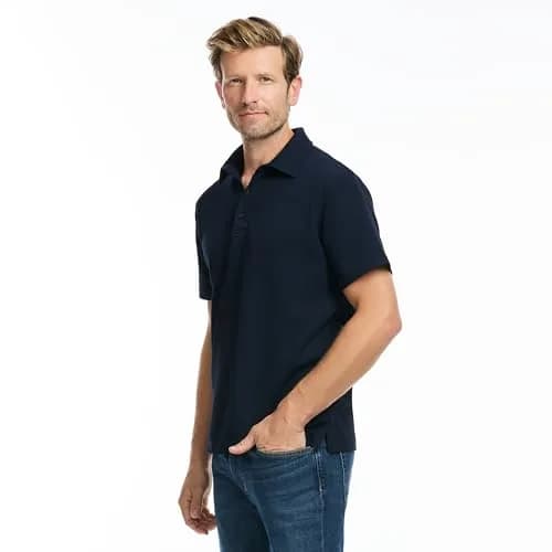 SAKS Fifth Avenue Men's Short Sleeve Textured Pique Polo, Premium Cotton Blend Knit Top, Navy, L | Classic-Fit & Richly Detailed thumbnail 3
