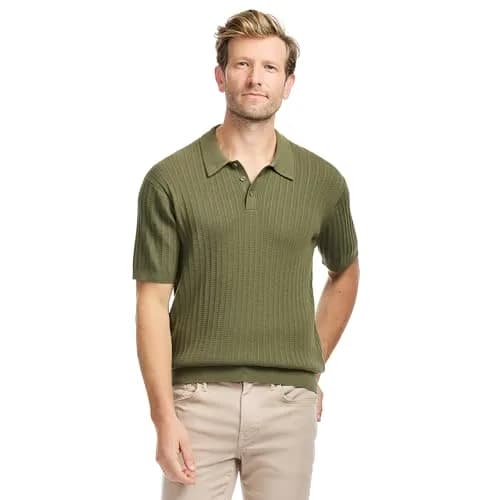 SAKS Fifth Avenue Men's Short Sleeve Vertical Texture Rib Knit Sweater Polo | Premium Cotton Blend Knit Top, Classic-Fit & Richly Detailed (70-120c) thumbnail 1
