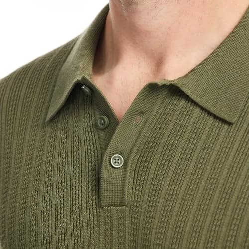 SAKS Fifth Avenue Men's Short Sleeve Vertical Texture Rib Knit Sweater Polo | Premium Cotton Blend Knit Top, Classic-Fit & Richly Detailed (70-120c) thumbnail 2