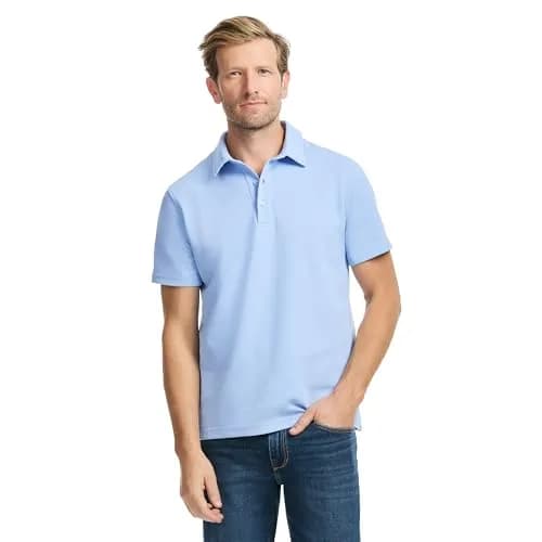 SAKS Fifth Avenue Men's Short Sleeve Textured Pique Polo, Premium Cotton Blend Knit Top, Classic-Fit & Richly Detailed | Sky Blue XS thumbnail 1