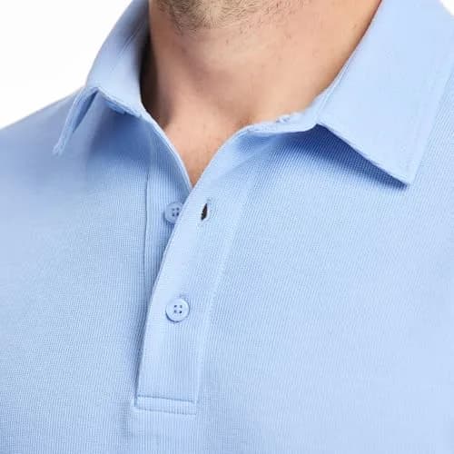 SAKS Fifth Avenue Men's Short Sleeve Textured Pique Polo, Premium Cotton Blend Knit Top, Classic-Fit & Richly Detailed | Sky Blue XS thumbnail 2