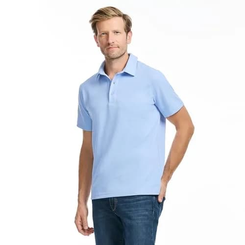 SAKS Fifth Avenue Men's Short Sleeve Textured Pique Polo, Premium Cotton Blend Knit Top, Classic-Fit & Richly Detailed | Sky Blue XS thumbnail 3