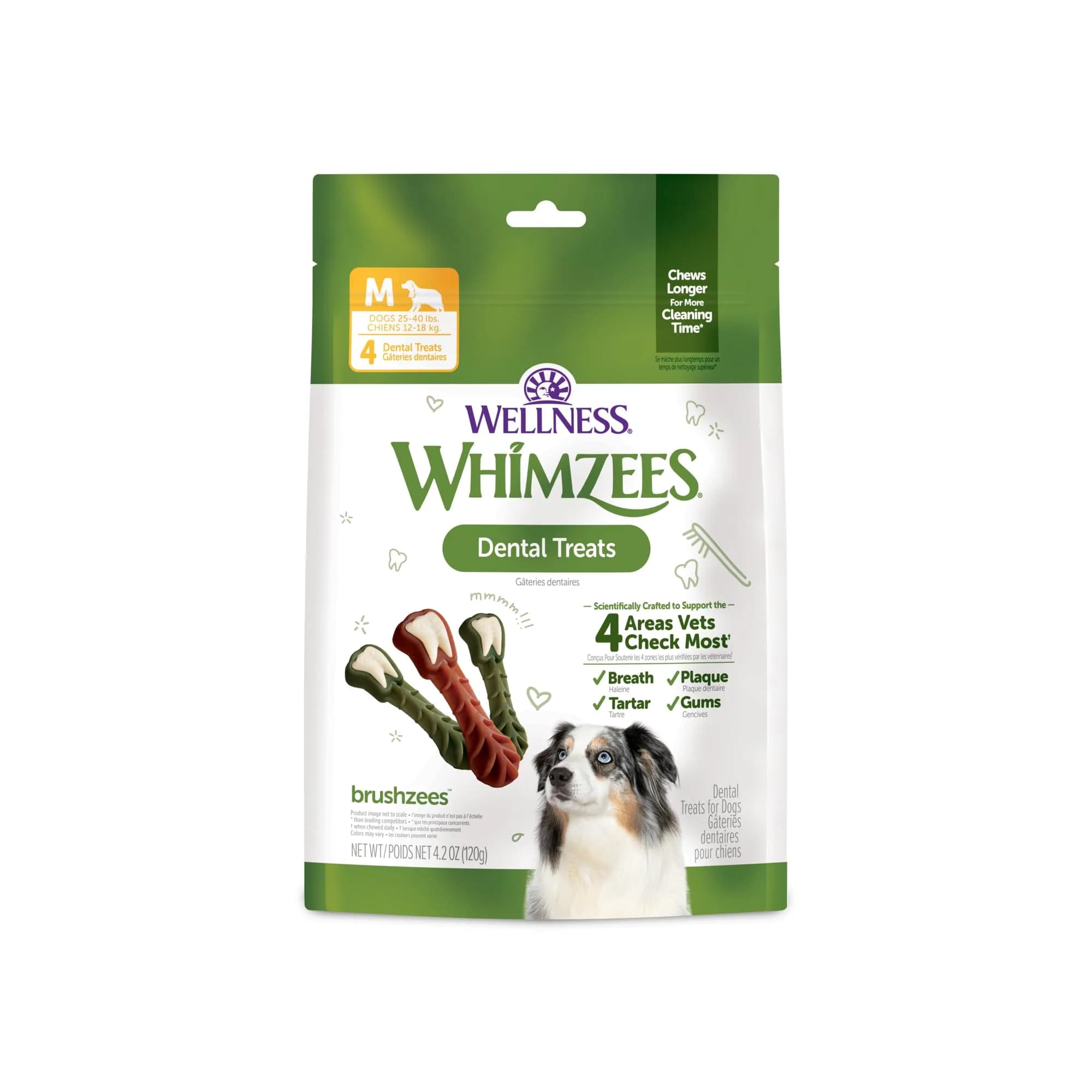 Whimzees Natural Dog Dental Treat XS 4.2 oz (119 g) | VOHC Accepted Chews for Clean Teeth & Fresh Breath — Medium Size