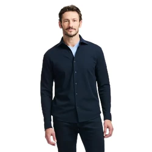 SAKS Fifth Avenue Men's Long Sleeve Textured Pique Button Down | Classic-Fit Premium Cotton Blend Navy XL thumbnail 1