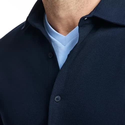 SAKS Fifth Avenue Men's Long Sleeve Textured Pique Button Down | Classic-Fit Premium Cotton Blend Navy XL thumbnail 2