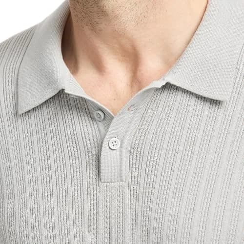 SAKS Fifth Avenue Men's Short Sleeve Vertical Texture Rib Knit Sweater Polo, Premium Cotton Blend Knit Top, Classic-Fit & Richly Detailed thumbnail 2