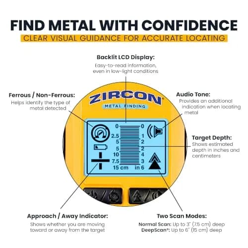 Zircon MetalliScanner MT7 Metal Scanner for Concrete & Walls, 6 in. Deep | Wall & Floor Metal Detection thumbnail 3