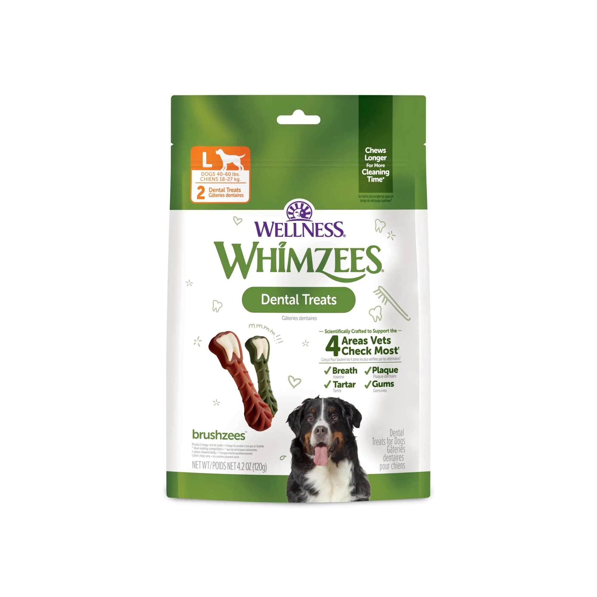 Whimzees Natural Dog Dental Treat XS 4.2 oz (119 g) | VOHC Accepted Chews for Clean Teeth & Fresh Breath — Large Size