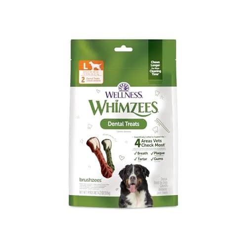 Whimzees Natural Dog Dental Treat Large Size 4.2 oz (119 g) Bag, 2 Count | VOHC Accepted Chews for Plaque & Tartar Control thumbnail 1