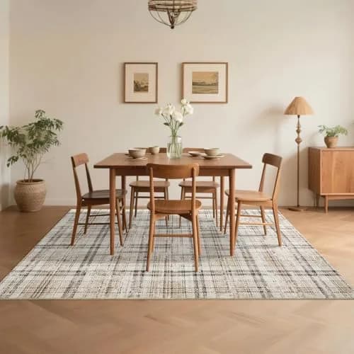 SLEKVERSA Plaid Rug 9x12 | Modern Geometric Indoor Area Rug Beige thumbnail 4