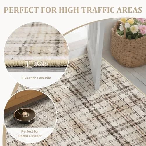 SLEKVERSA Plaid Rug 9x12 | Modern Geometric Indoor Area Rug Beige thumbnail 8