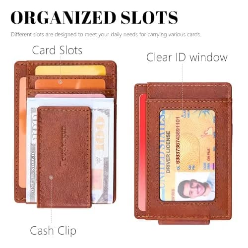 Toughergun Slim Wallet for Men RFID Blocking Money Clip, Minimalist Front Pocket Credit Card Holder, Magnetic Thin Mens Wallets with ID Window (Russet Brown, 4" x 3" x 0.3") thumbnail 4